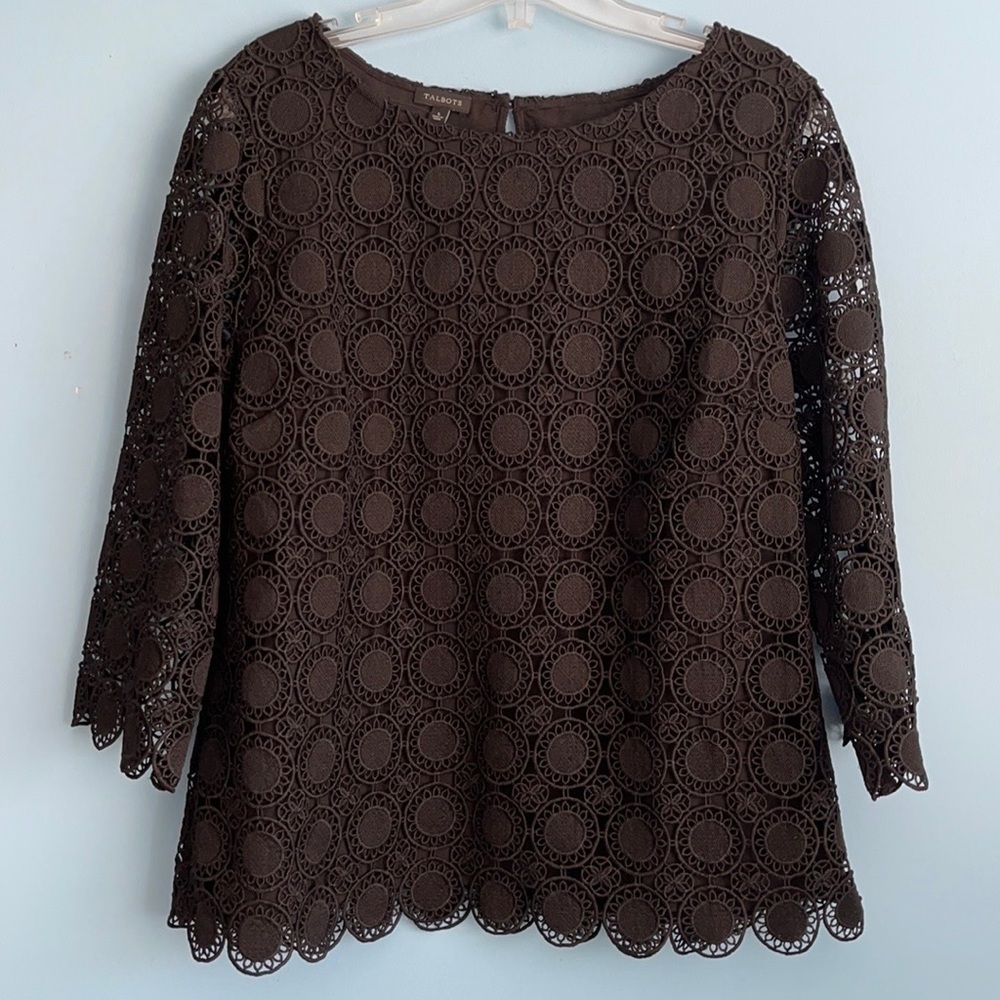 𝅺new Talbots Black Medallion Lace Blouse US M